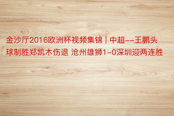 金沙厅2016欧洲杯视频集锦 | 中超--王鹏头球制胜郑凯木伤退 沧州雄狮1-0深圳迎两连胜