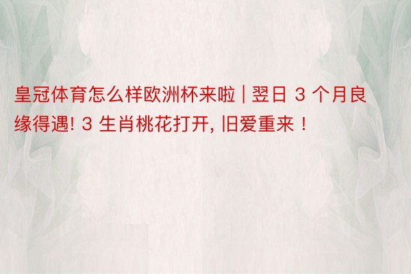 皇冠体育怎么样欧洲杯来啦 | 翌日 3 个月良缘得遇! 3 生肖桃花打开, 旧爱重来 !